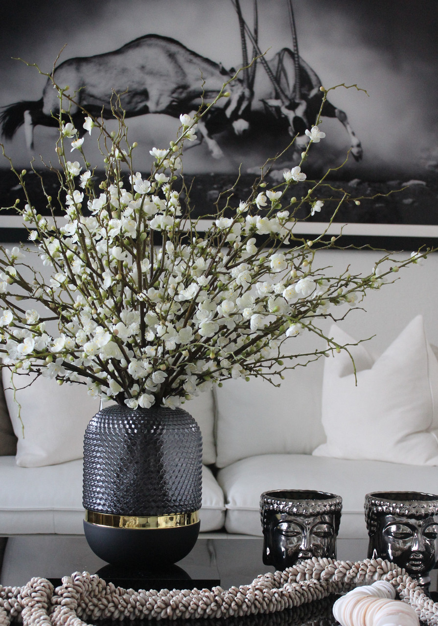 Black Swan Vase with White Cherry Blossom - CFA Design Group