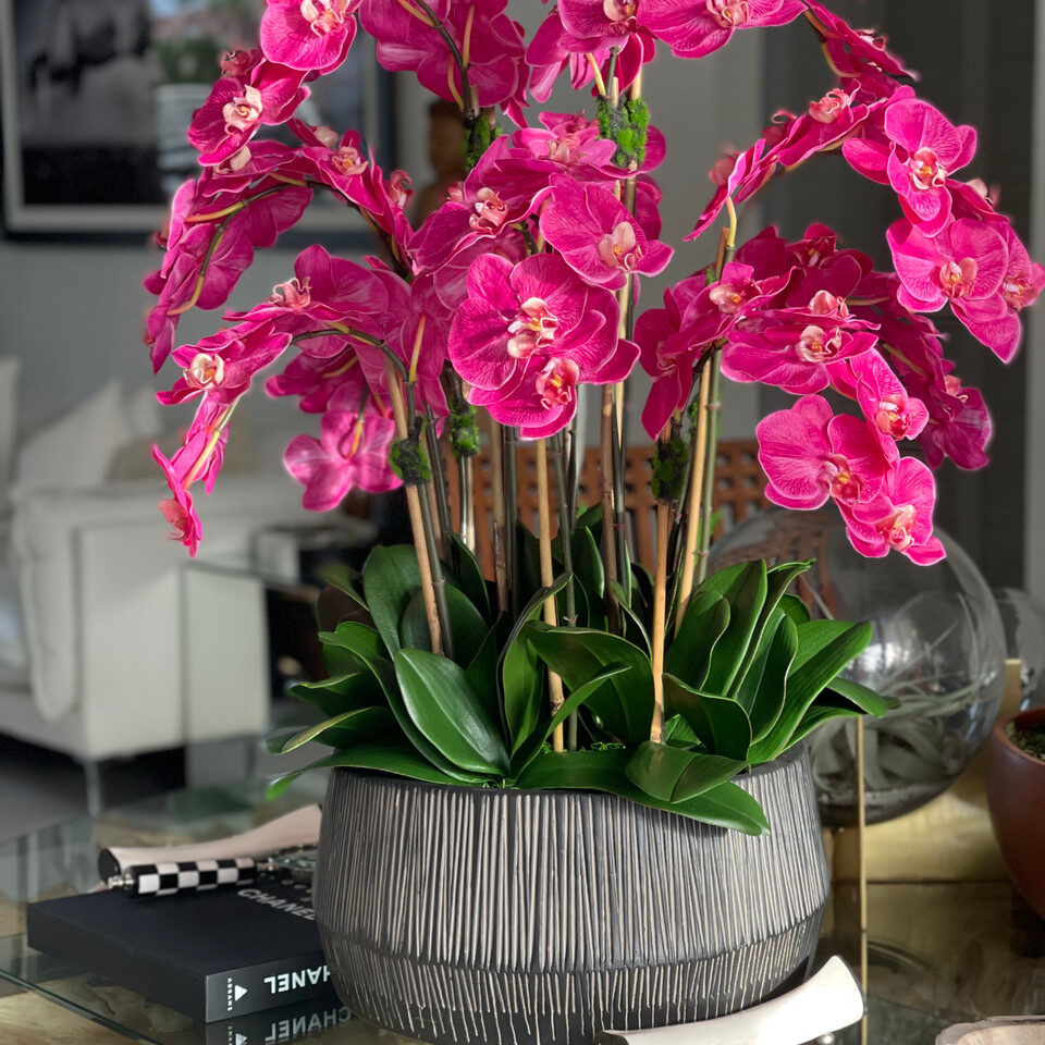 Java Bowl with Pink Phalaenopsis Orchids - CFA Design Group