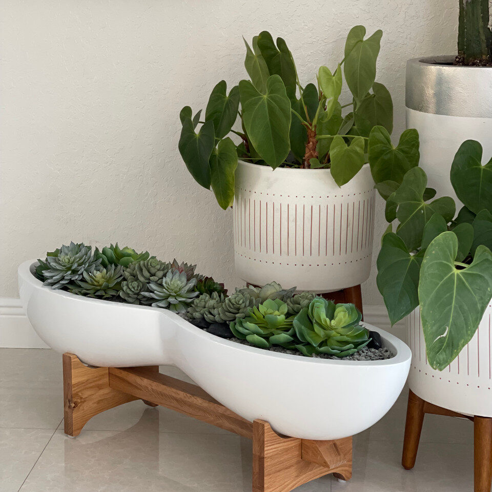 Infinity Planter Infinity White Fiberglass Planter & Stand with Succulents - CFA Design ...