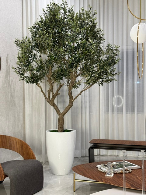 Artificial 98″ Olive Tree In Glossy White Ben Planter - CFA Design