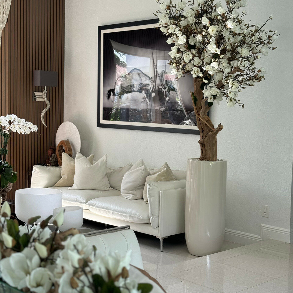 8ft White Magnolia Tree in Glossy Beige St. Tropez Planter - CFA Design ...