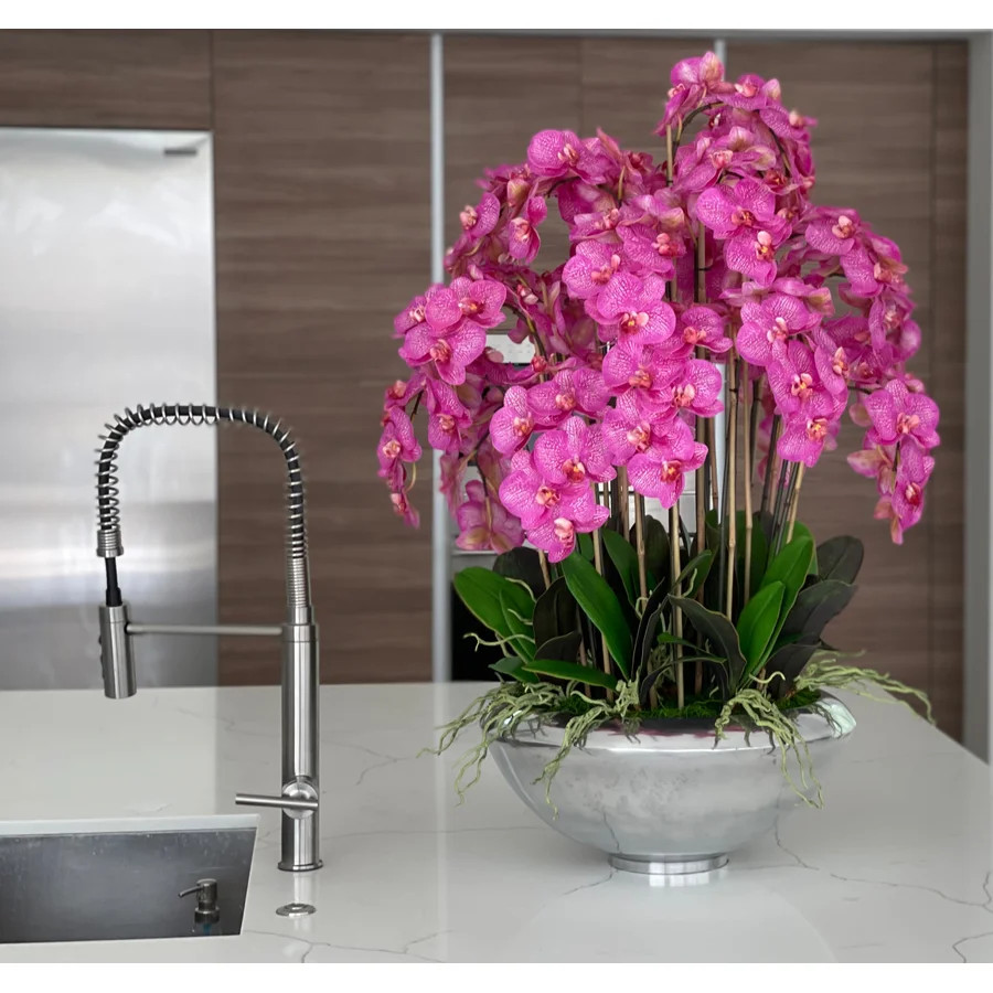 Avenue Bowl with Pink Phalaenopsis orchids