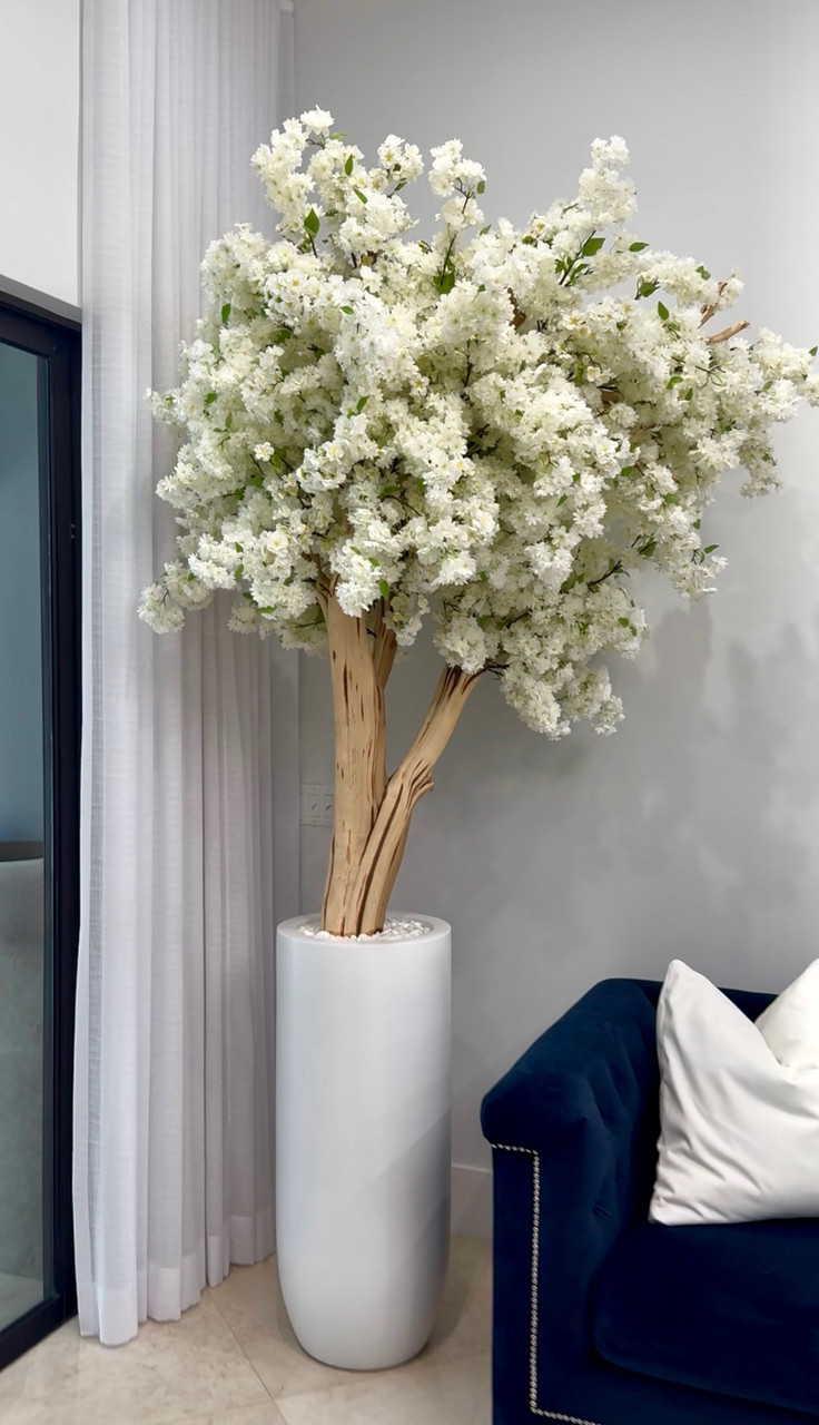 Matte White St. Tropez Planter with Custom Made White Cherry Blossom Tree