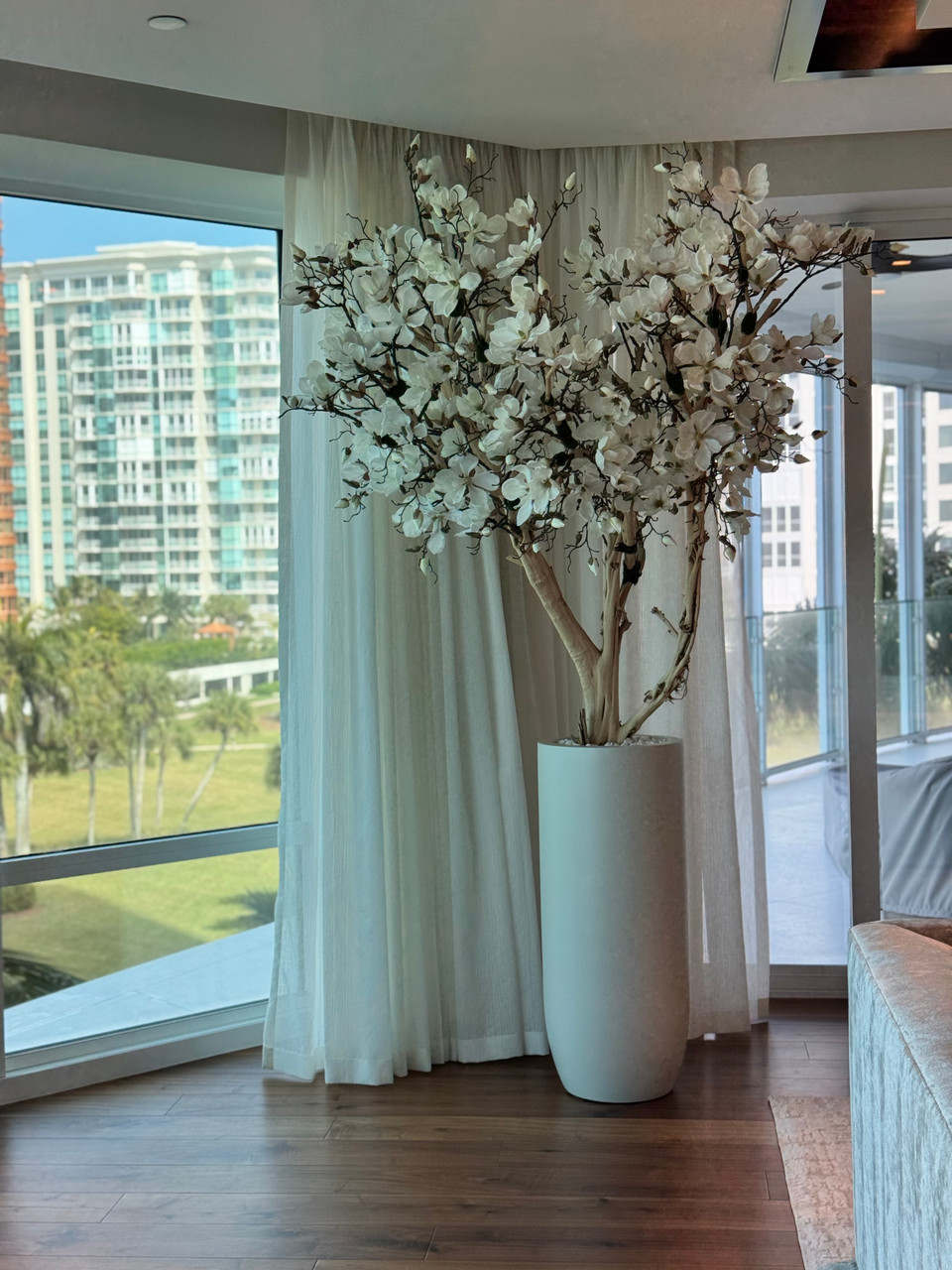 8ft White Magnolia Tree in Matte Beige St. Tropez Planter
